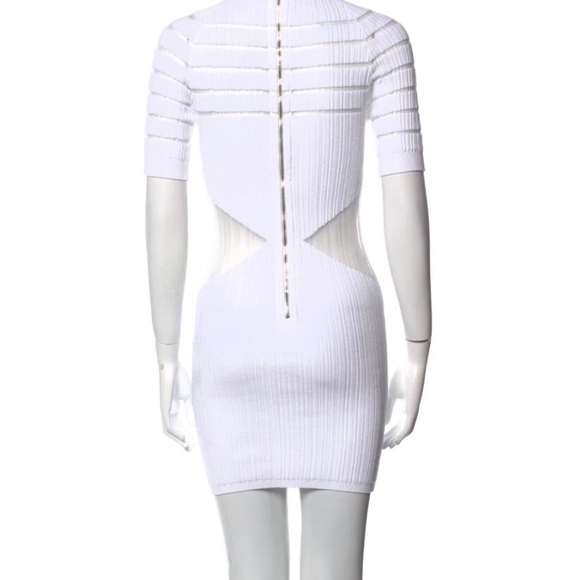 Balmain White Short Knit Dress with Silver-Tone Buttons -EU 36 Mesh Cut-Out - Picture 4 of 4
